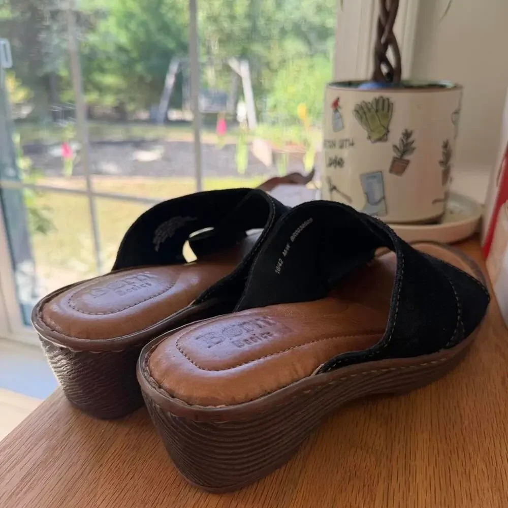 Black Suede Platform Leather Mules Born Size 10